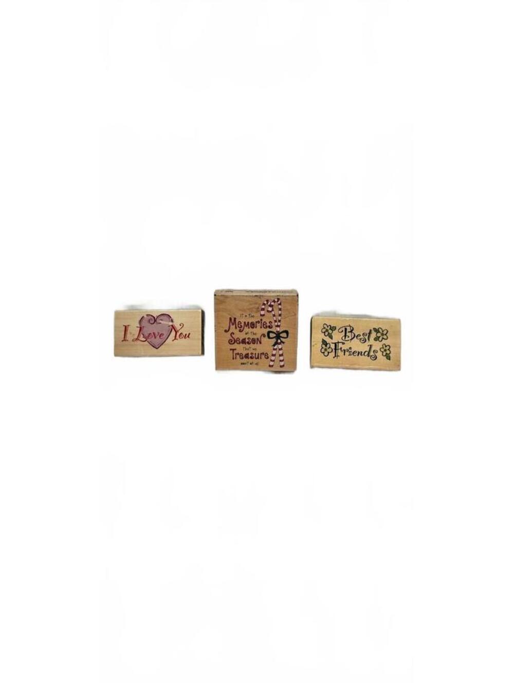 Whispers Swirly Wooden Rubber Stamps Set - I Love You, Memories, Best Friends